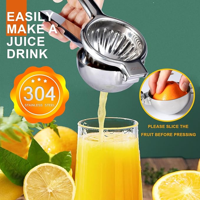 Upgrated Lemon Squeezer, Stainless Steel Manual Hand Juicer For Citrus Lime | Extra Large Heavy Duty Squeezer Makes Juicing Lemons, Limes & Oranges Fast & Easy