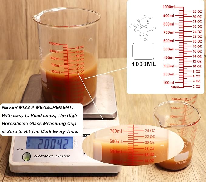 High Borosilicate Glass Measuring Cup-V-Shaped Spout,1000ml(32OZ) Glass Measuring Beaker for Kitchen or Restaurant, Easy to Read