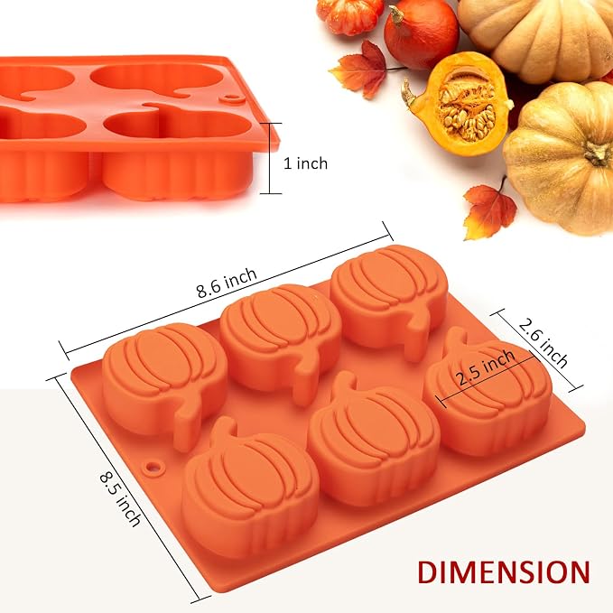 Silicone Pumpkin Molds, 2 Pack Pumpkin-Shaped Cake Molds Thanksgiving Cookie Molds Muffin Cupcake Pan Hot Chocolate Bomb Mold for Halloween Thanksgiving Fall Baking and Wax Melts Soap Making
