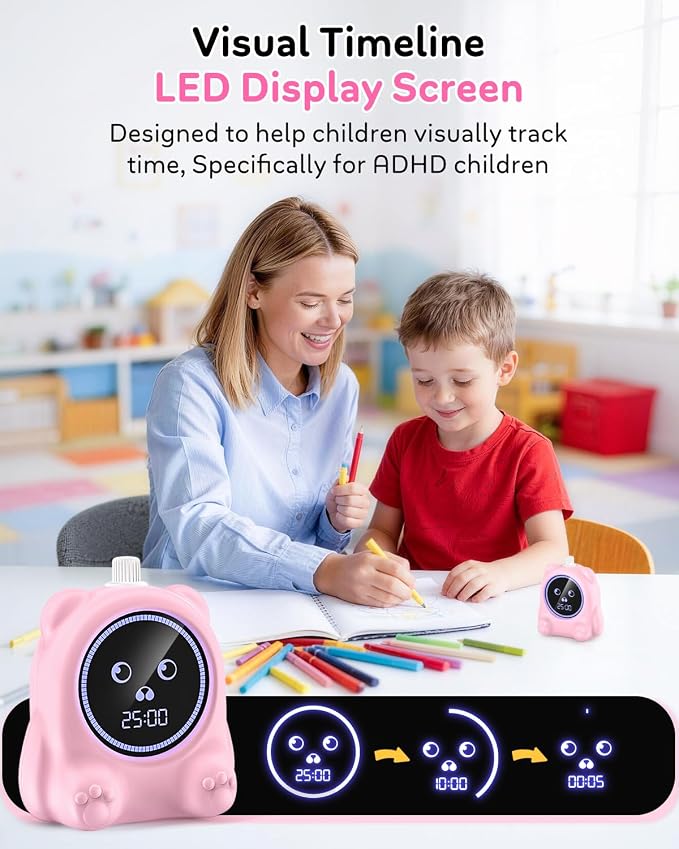 Visual Timer for Kids, 100 Min Digital Timer with Paused, Rechargeable Countdown/Up Timers, 3 Alarm, Silent, Vibrate & Sound Mod, Productivity Timers for ADHD, Classroom, Teacher, Exercise, Study