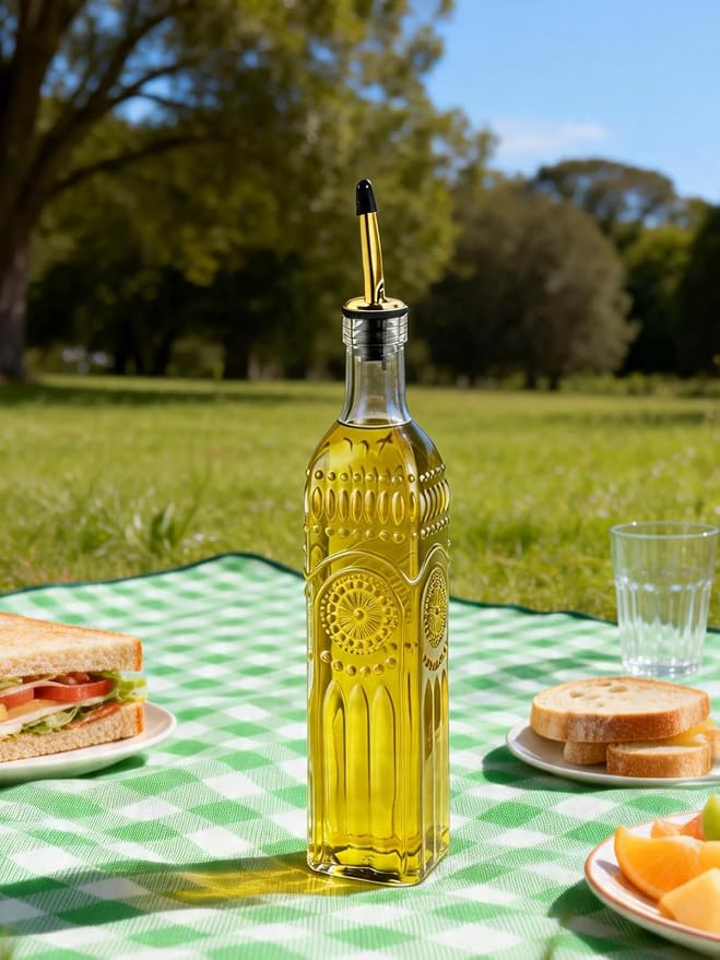 2 Pcs Olive Oil Dispenser Bottle for Kitchen,17oz Clear Glass Cooking Oil and Vinegar Dispenser Set, Coffee Syrup Dispenser with 2 Pourers and 1 Funnel (Two squares)