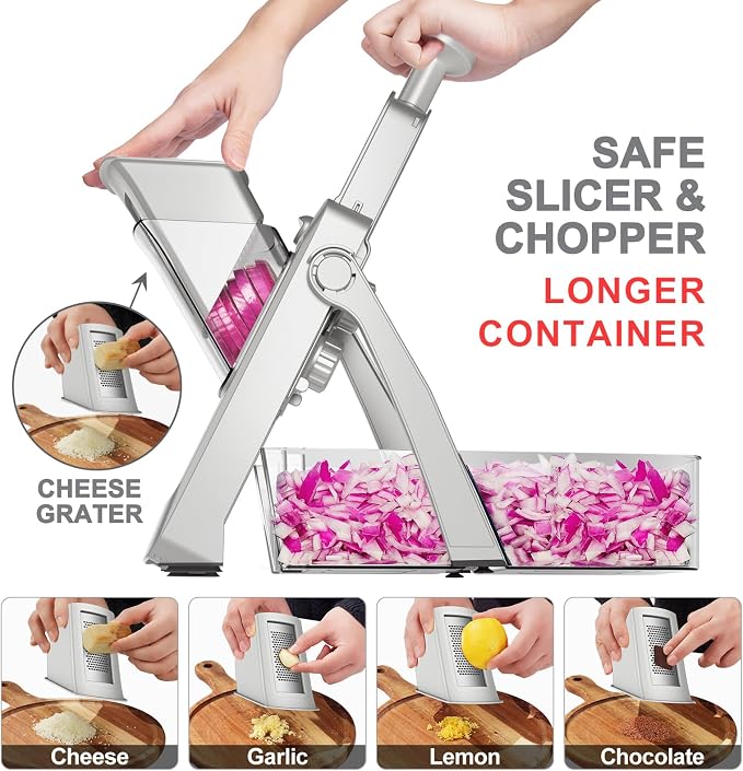 SUPMAKIN Safe Mandoline Slicer, Adjustable Vegetable Food Slicer and Chopper, Potato Fries Fry Cutter, Veggie Salad Chopper, New Kitchen Chopping Artifact Gifts 2026 (SliverGray)