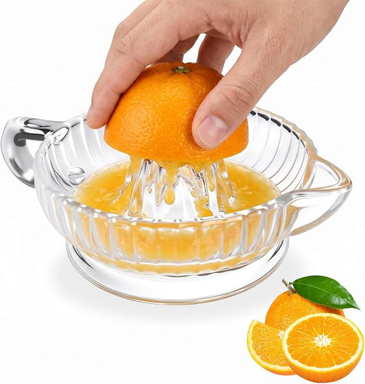 Manual Glass Lemon Squeezer Citrus Juicer for Fresh Juice Cooking Cocktails | Orange Lime Juicer Heavyweight Glass With Handle And Pour Spout, Dishwasher Safe