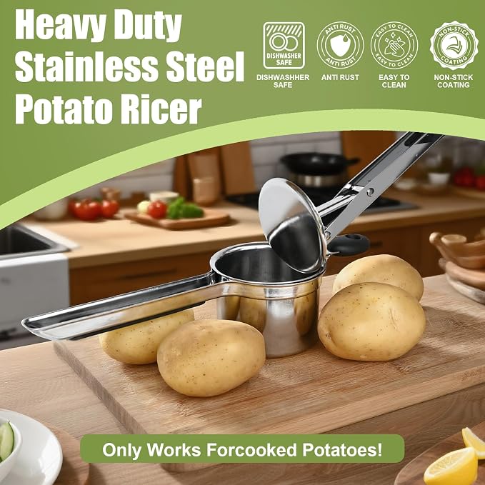 Large 15 oz Ricer for Mashed Potatoes, Stainless Steel Fixed Disc Potato Ricer for Mashed Potatoes, Easy to Clean and Dishwasher Safe, Suitable for Pumpkin, Sweet Potato, Baby Food