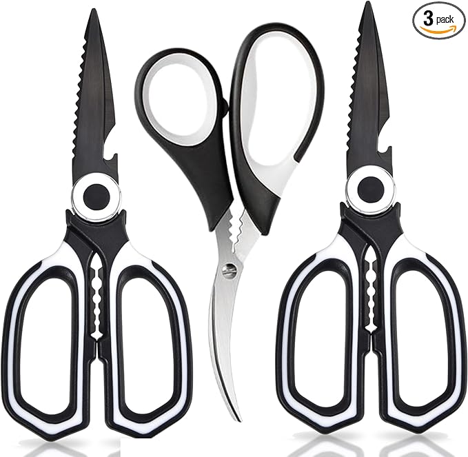 OMDAR 3-Pack Titanium Coated Kitchen Scissors – Rust-Resistant, Includes Magnetic Safety Cover for Easy Magnetic Mounting
