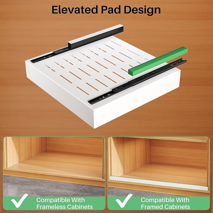 4 Pack Pull out Cabinet Organizer, 21"Deep, Heavy Duty Full-extension Slide out Drawers for Kitchen Cabinet, Roll out Shelf Storage with Nano Adhesive for Pots, Bathroom, Pantry, Home, White