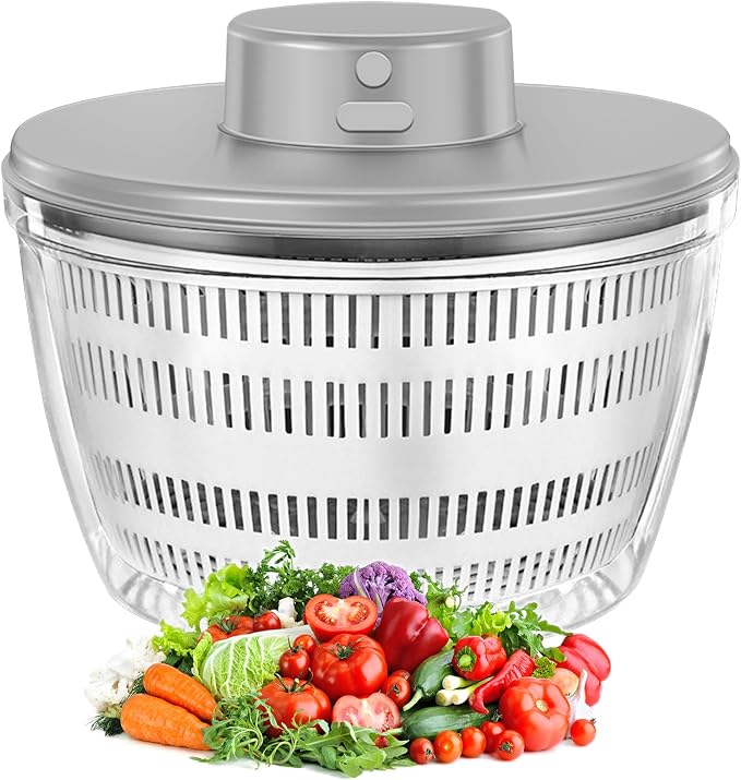 Electric Salad Spinner,Automatic Salad Rotator,USB Chargeble Lettuce Spinner- Easy Water Drain System,Lettuce Cleaner and Dryer for Home Kitchen Washing & Drying Leafy Vegetables (White)
