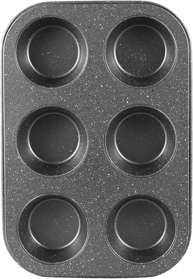 Walooza Nonstick 6-Cup Muffin Pan, Carbon Steel Cupcake Baking Tray, Small Cheesecake Pan for Toaster Oven, Easy Clean & Dishwasher Safe