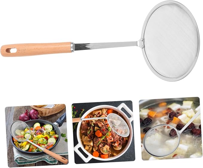 PRETYZOOM Fine Mesh Skimmer Spoon with Handle Multi-functional Colander Strainer for Cooking Small for Oil Separation and Food Filtering