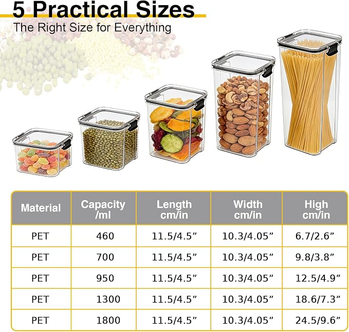 5 Piece Airtight Food Storage Containers Set