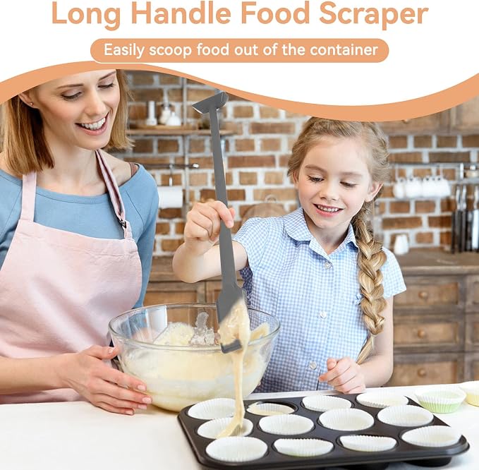 Silicone Jar Spatula, 36cm Long Handle Food Scraper for Jars, Smoothies, Blenders, Kitchen Stirring Mixing Scraper Dual-End Narrow Silicone Spatula