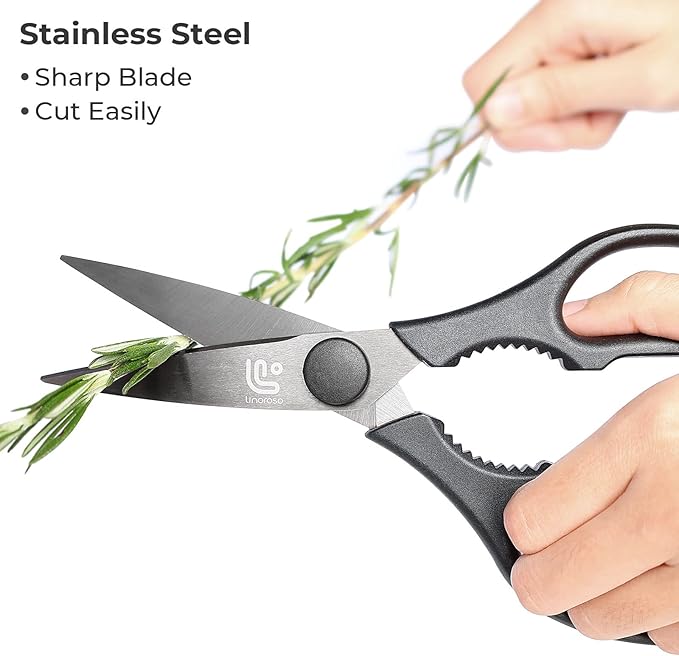 Linoroso Kitchen Scissors All Purpose Kitchen Shears with Magnetic Holder, Heavy Duty Scissors Shears Dishwasher Safe, Come Apart Food Scissors for Meat, Poultry, Cooking, BBQ, Vegetable, Herbs, Black