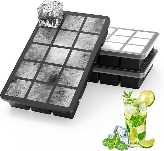 Ankway Upgraded Silicone Ice Cube Trays with Lid, 3 Pack Sturdy Ice Cube Moulds with Metal Frame, Food Grade, BPA Free, Super Easy-Release Ice Trays for Freezer, Whiskey, Cocktail and Drink