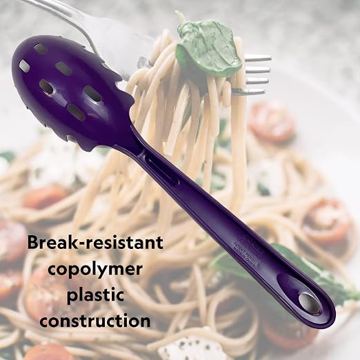 Rite-Size 12 oz. Spaghetti Pasta Spoon Server, Copolymer Plastic Heat Resistant Professional Cooking Tool, Purple