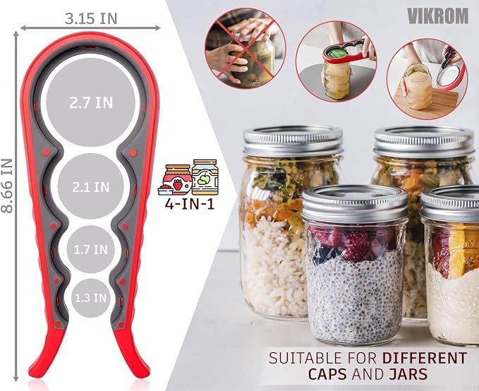 Silicone Jar Opener Set for Seniors, 2 Openers, Non Slip Rubber Pad | Ergonomic Long Handles Add Extra Leverage for Weak Hands - Opens Twist Off Caps Up to 2.7 Inch Wide, Sauce and Canning Jars