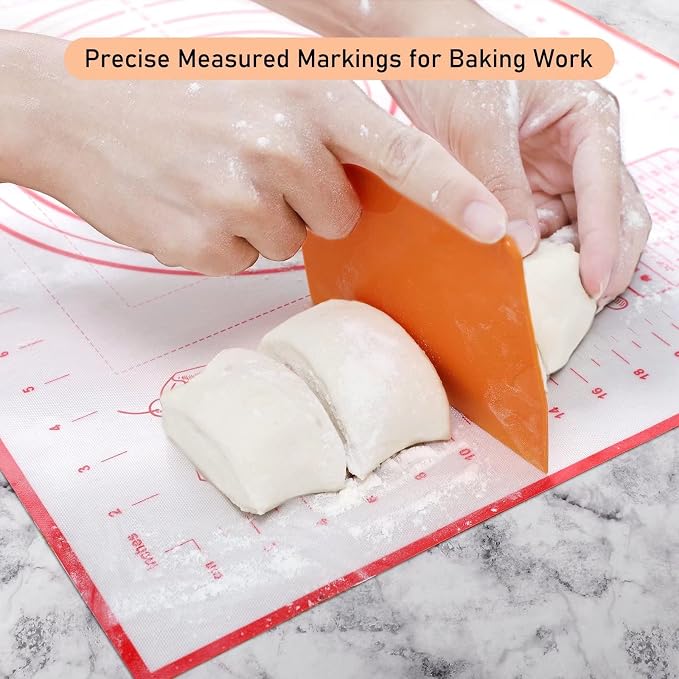 Extra Large Silicone Pastry Mat, Baking Mat with Measurement, Kitchen Counter Mat for Fondant, Rolling Dough, Pie Crust, Pizza and Cookies - Oven Liner Mat/Kneading Matts, 24" x 32", Red