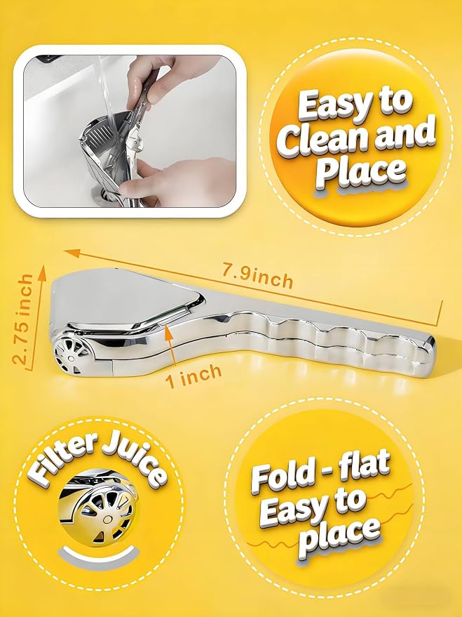 Lemon Squeezer, Stainless Steel Manual Citrus Squeezer, Silver | Effortless to Use, Handheld Lemon Juicer Getting Every Drop of Juice, Easy to Clean, Hand Juicer Fold-Flat Easy to Place
