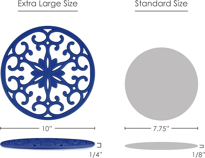 GASARE, Extra Large, Thick, 10" Silicone Trivets for Hot Dishes, Pots, and Pans, Hot Pads for Countertops, Flexible, Dishwasher Safe, 10 x ¼ Inches, Set of 3, Blue