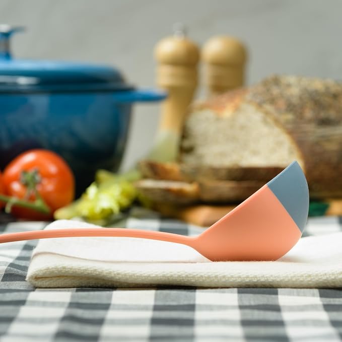 Silicone Spoon - Colorful Silicone Spatula Ladle with a Soft Top to Mold to your Pots & Pans. (Blue/Orange)