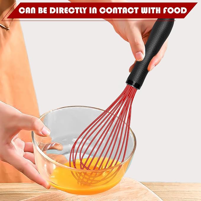 TEEVEA Silicone Whisk Non Scratch BPA Free for Nonstick Cookware, 11 Inch Stainless Steel Core Heat Resistant, Egg Beater for Cooking Baking Stirring Frothing, Red