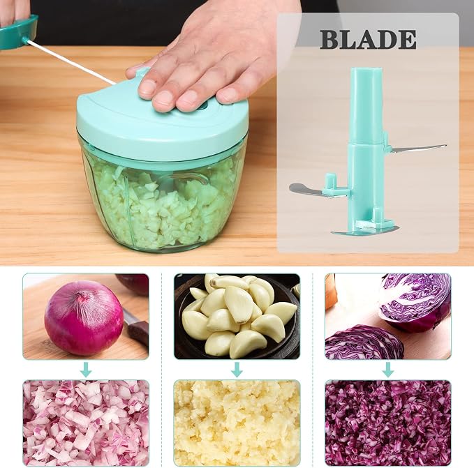 Cambom Manual Food Chopper Vegetable Cutter, Hand String Vegetable Chopper Onions Cutter for Vegetable Fruits Nuts BPA Free Food Safe Material, 650ml Blue