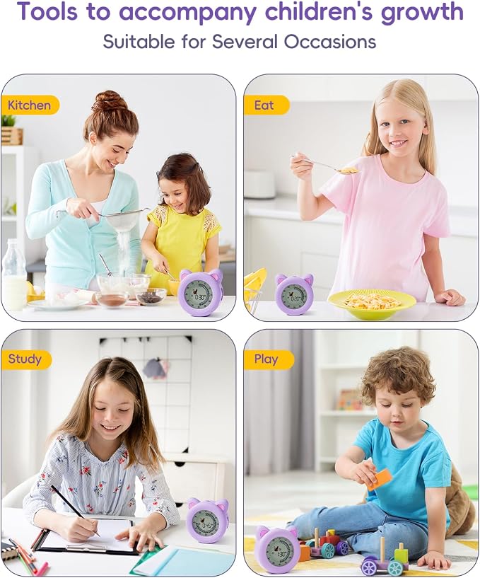 Visual Timer for Kids with Pause, Clock and Alarm Function, 299 min Cute Cat Desk Countdown Timer, ADHD Autism Toddler Support, Girl Timer for Kitchen, Office and Classroom