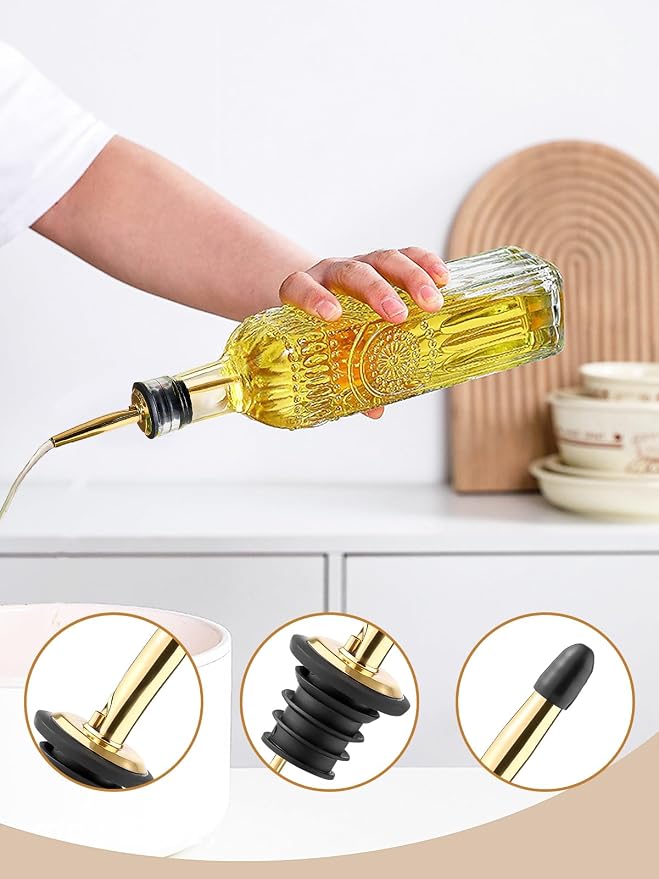 1 Pcs Olive Oil Dispenser Bottle for Kitchen,17oz Clear Glass Cooking Oil and Vinegar Dispenser Set, Coffee Syrup Dispenser with 1 Pourers and 1 Funnel (One square)