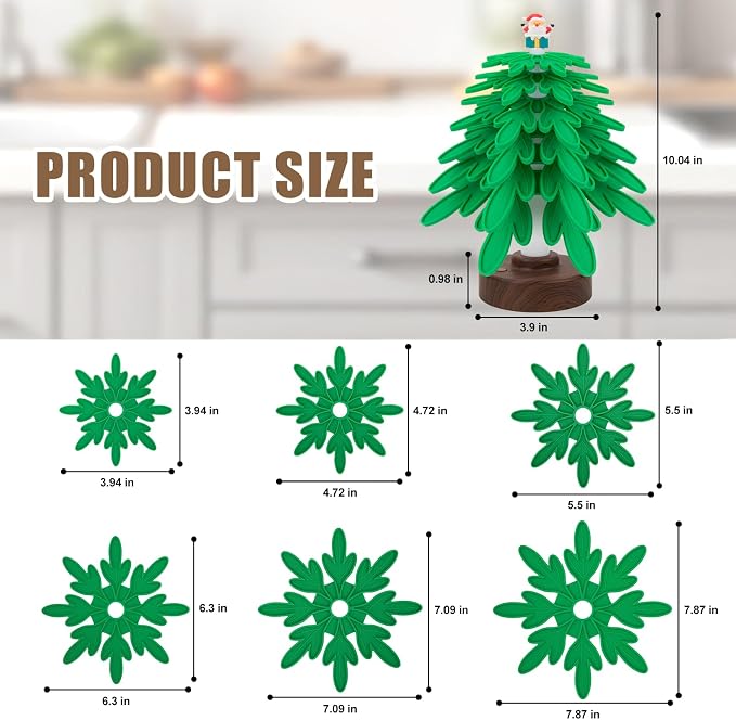 Silicone Tree Trivets for Hot Dishes Hot Pots and Pans, Heat Resistant Coaster Set with 3 Lighting Modes Decor (6 Trivets + 1 Stand)