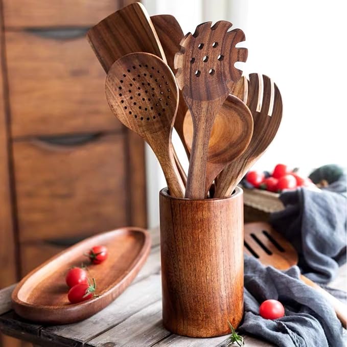 Spaghetti Spoon, Wood Pasta Server Wooden Pasta Spoon with Teeth 12.6inch Strainer Noodle Fork for Home Kitchen Cooking