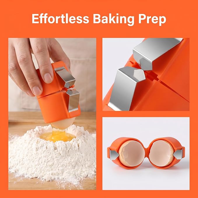 Stainless Steel Egg Shell Opener for Organic Pasture Raised Eggs, Egg Cracker Tool & Egg Separators, Multifunctional for Raw or Hard-Boiled Eggs, Kitchen Gadget for Cooking Baking (3 Pcs)