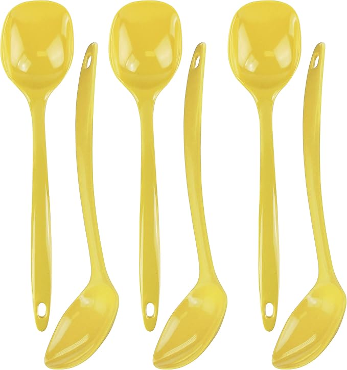Reston Lloyd Cooking Spoon for Serving, Basting, Mixing, Heat Resistant, BPA Free Melamine 11 inch Utensil with Ergonomic Handle, Set of 6, Lemon