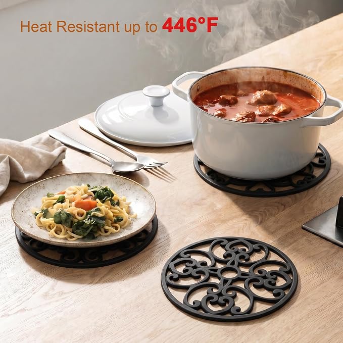 Kirecoo 3PCS Heat Resistant Silicone Trivet Mats for Hot Dishes | Non-Slip Flexible, Protects Table & Countertop, For Pots Pans Teapots, Modern Kitchen Decor