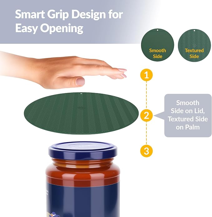 NiHome Jar Opener Gripper Pads, 6in Silicone for Seniors, 4-Pack | Multiple Vintage Colors & Set Options, Palm-Textured with Hang Holes, Square and Round Shapes, Dishwasher Safe Coaster
