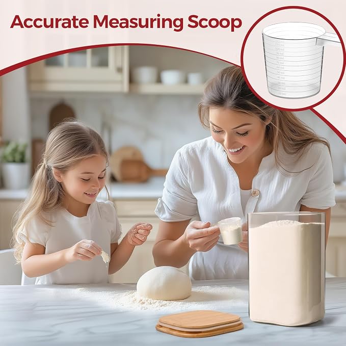 Glass Flour Containers with Bamboo Lids 1.6/4.6 Qt 2 Pack | Wide Mouth, Scoop Included, Kitchen Organizer，Flour Sugar Coffee Beans Pasta Cereal Dry Food Storage