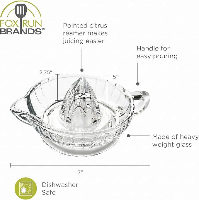 Fox Run Glass Manual Heavyweight Juicer For Standard Small-to-Medium Lemons, Limes, Oranges and More