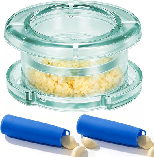 Li&Zhao Effortless Twist-to-Mince Garlic Crusher-Manual Garlic Twister Quick Rotary Action for Garlic Ginger Chili, Includes 2 Silicone Peelers, Easy Use Dishwasher Safe (Light Green)
