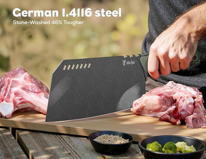 Meat Cleaver Butcher Knife 9 Inch, Bone Chopper,G10 Non-Slip Handle | Ultra Sharp Stainless Steel Blade, Full-Tang, Heavy Duty Meat Vegetable Cutting Knife for Home Kitchen and Outdoor Cooking
