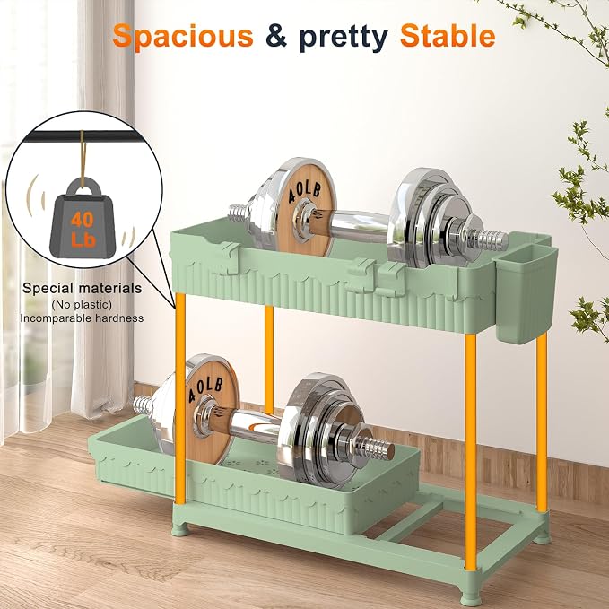 4-Pack 2-Tier Under Sink Organizer with Pull Out Drawers | Multi-use kitchen & bathroom storage. Includes hanging hooks and cups. Green, space-saving cabinet design. 14.8 Inch