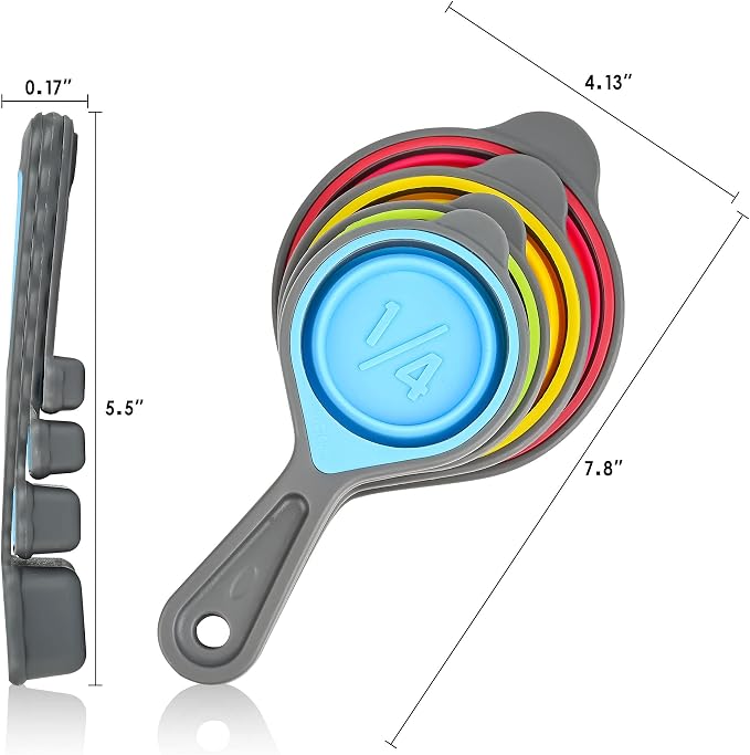 Collapsible Measuring Cups and Spoons Set, Silicone Measure Cups & Spoons, Engraved Markings Measurer Cups Spoons for Baking and Kitchen Green