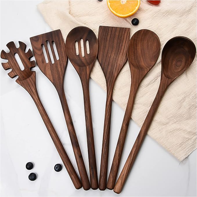 Black Walnut Wooden Spatula, Long Handle Flat Frying Spatula, Nonstick Pan Cookware, Natural Utensils, Handcrafted Cutlery Tool (14"x3")