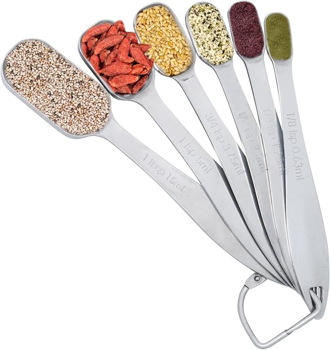6 Piece Stainless Steel Measuring Spoons, Stackable Measuring Spoons Set, Scale Spoon, Metal Weighing Spoon for Baking, Measuring Tools, Cooking, Cups (Rectangle)