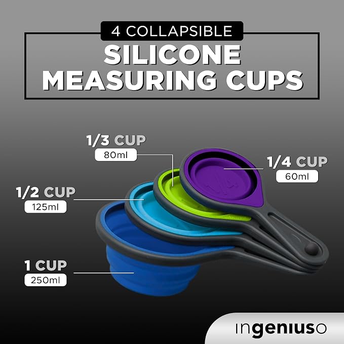 Collapsible Measuring Cups and Measuring Spoons | Portable Food Grade Silicone Measurement Cup Set for Liquid & Dry Food | Dog Food & Camping & Kids Measuring Cup