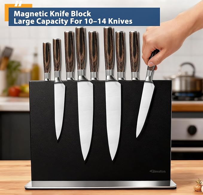 Magnetic Knife Block Stand Without Knives Stainless Steel 12 Inch Black Double Sided Home Kitchen Organizer Storage Knife Holder Board for Counter Top with Strong Magnets