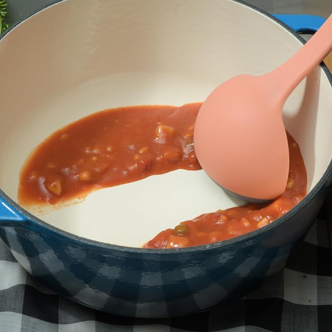 Silicone Spoon - Colorful Silicone Spatula Ladle with a Soft Top to Mold to your Pots & Pans. (Blue/Orange)