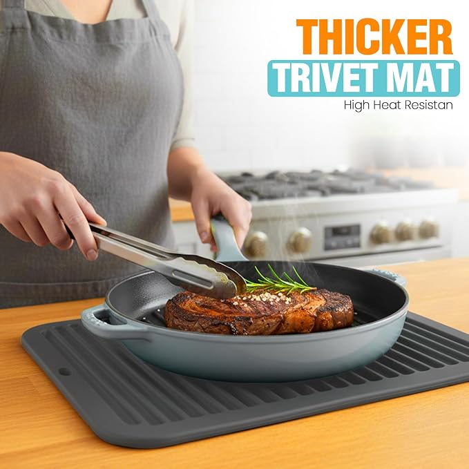 Silicone Trivets for Hot Pots and Pans - 2 Heat Resistant Pot Holders Silicone Trivet Mat Multipurpose Counter Pads (Dark Grey)