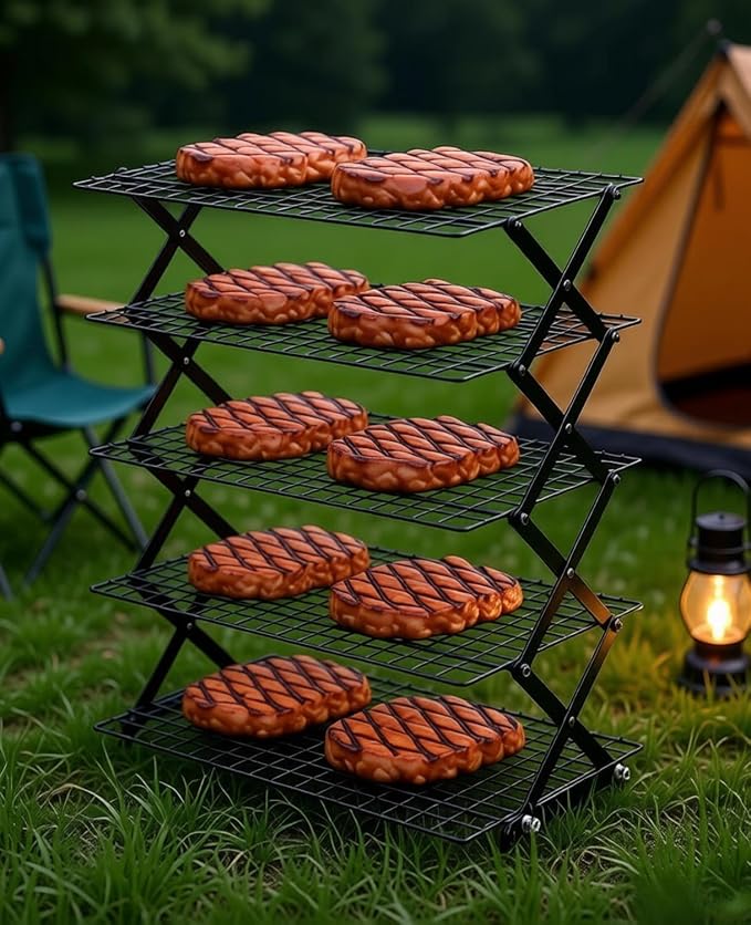 5 Tier Collapsible Cooling Rack, 2/3/4/5-Tier Upgraded,Adjustable ＆ Stackable Baking Rack, 5 Modes Cooling Racks for Cooking and Baking, Roasting ＆ Grilling Gifts for Picnic Party