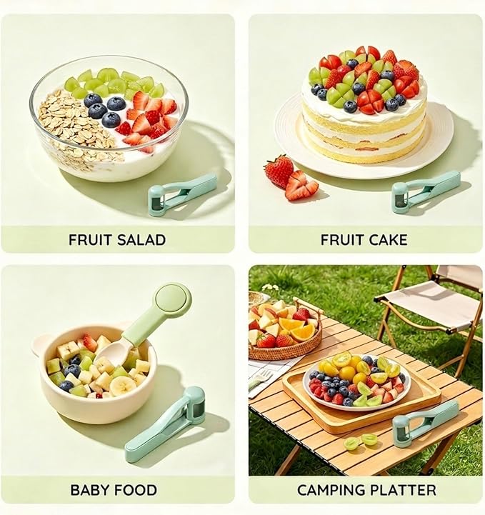 Homnoble Grape Cutter for Toddlers & Baby - Stainless Steel Grape & Cherry Tomato Slicer for Kids Lunch Box - Portable Small Fruit Quarterer Tool, Prep for Salad & Healthy Snacks