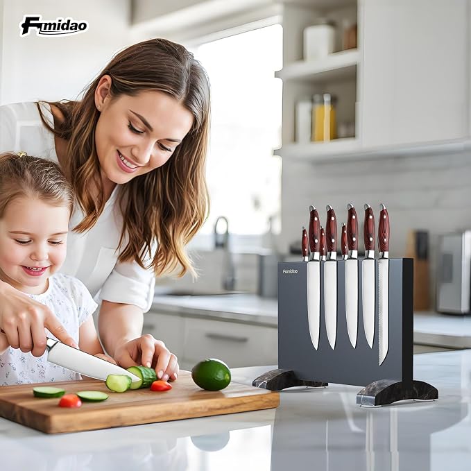 Magnetic Knife Holder Block,Black Magnetic Knife Stand for Kitchen Counter Top,Double Sided Stainless Steel Knife Storage,Strong Magnet Knife Rack