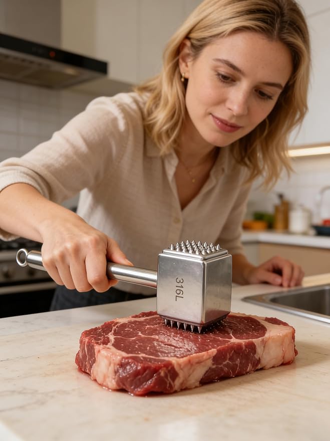 316 Stainless Steel Meat Tenderizer Tool,Chicken Pounder,Heavy Duty Mallet Hammer for Tenderizing Beef, Turkey, Chicken, Steak, Dishwasher Safe