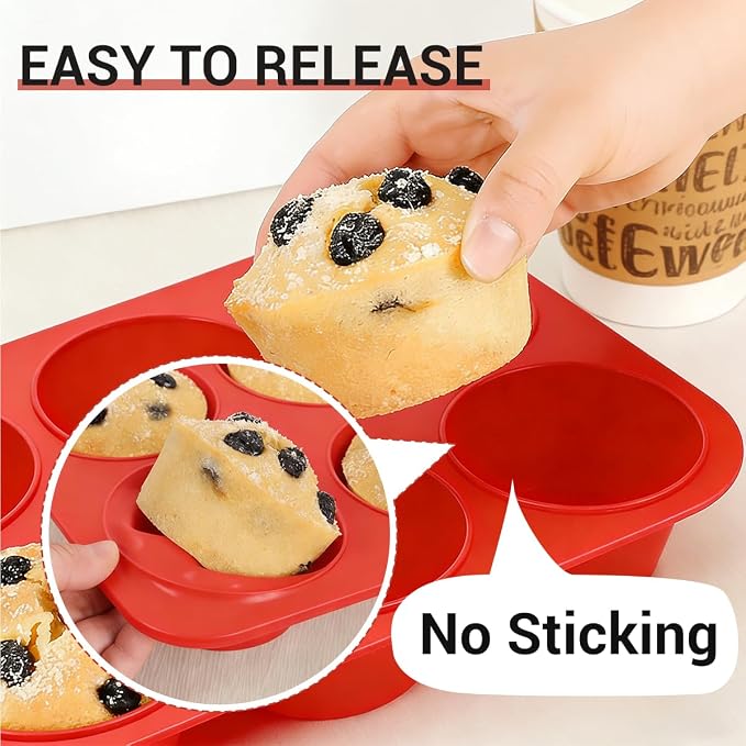 CAKETIME Silicone Jumbo Muffin Pan 3 Pack 6 Cup 3.5 Inch Large Muffin Tin Non Stick BPA Free for Baking Giant Muffins Cupcakes Frittatas